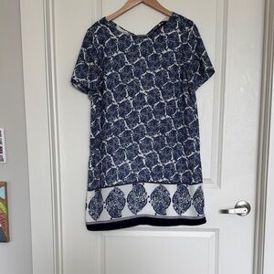 Women's Navy & White Printed Short-Sleeve Mini Dress